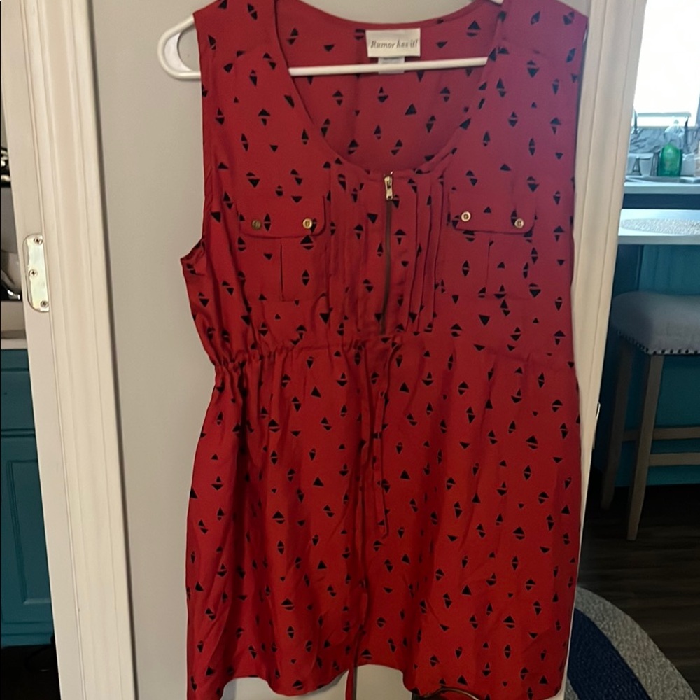 Red and Black Sleeveless V-Neck Casual Sundress